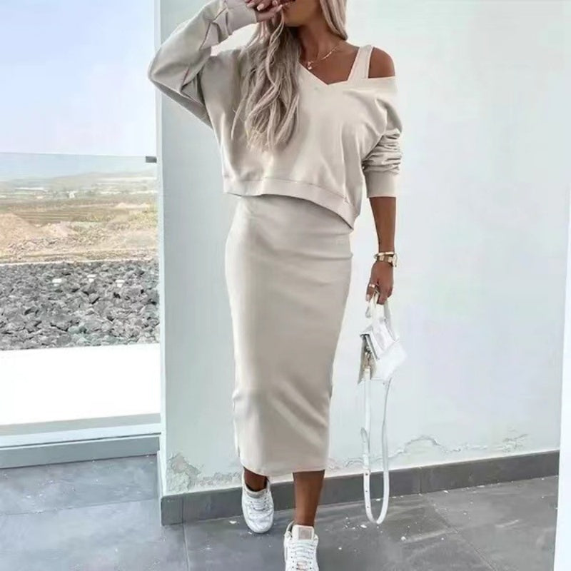 🌸Ensemble 2 pièces pour femme : robe sans manches et pull ample à col en V(Livraison gratuite)