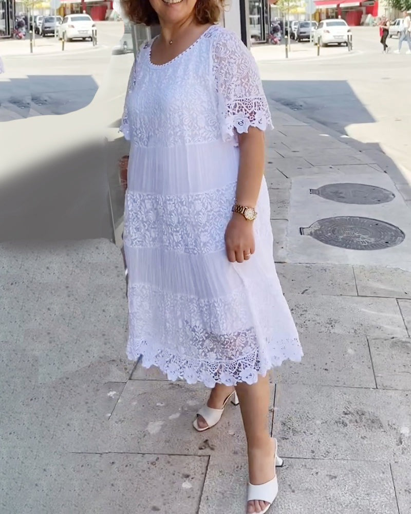 Robe en dentell à manches courtes de couleur unie🌸