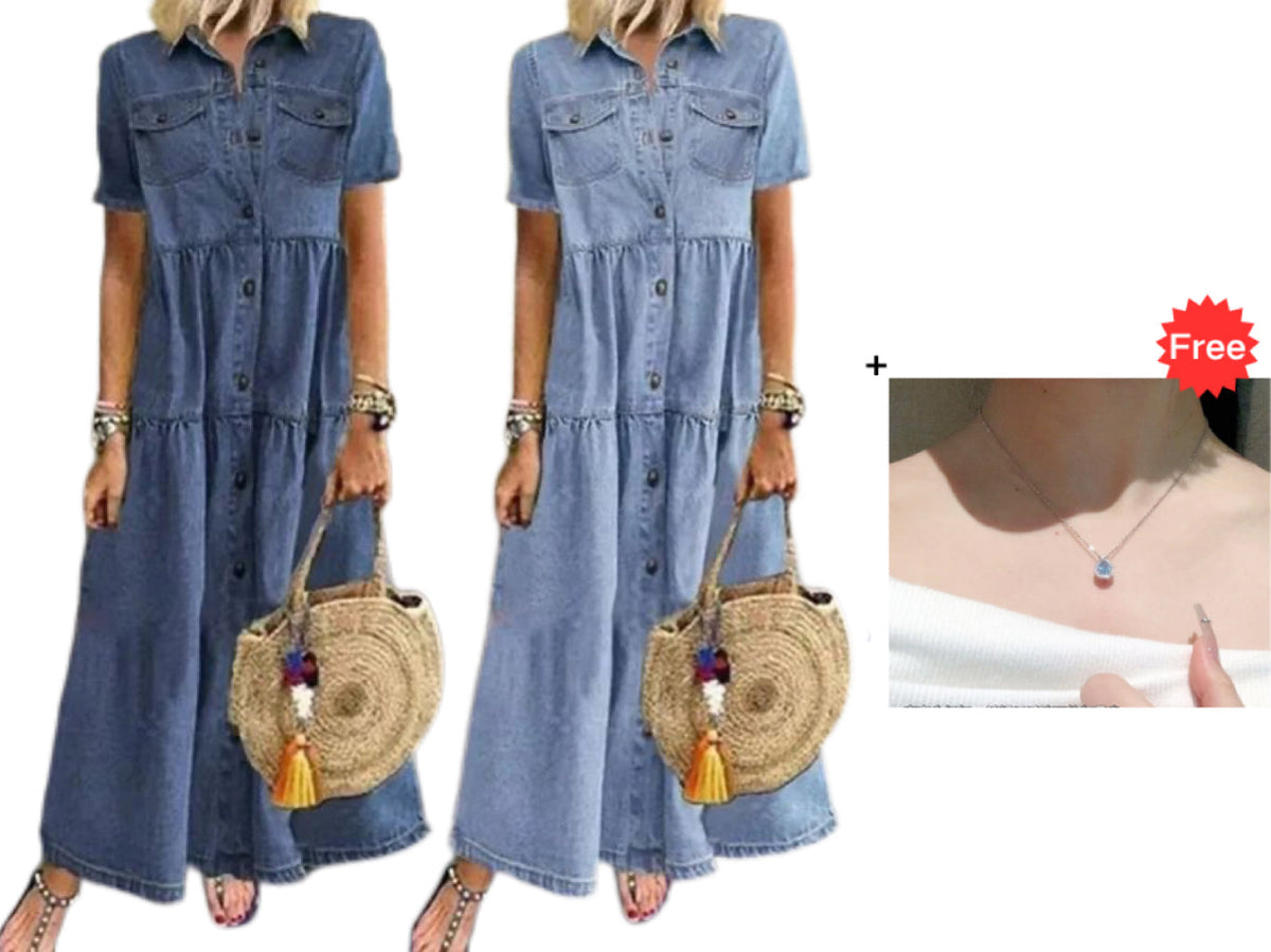👗✨Robe longue en jean vintage pour femme – Chic et décontractée au quotidien🔥