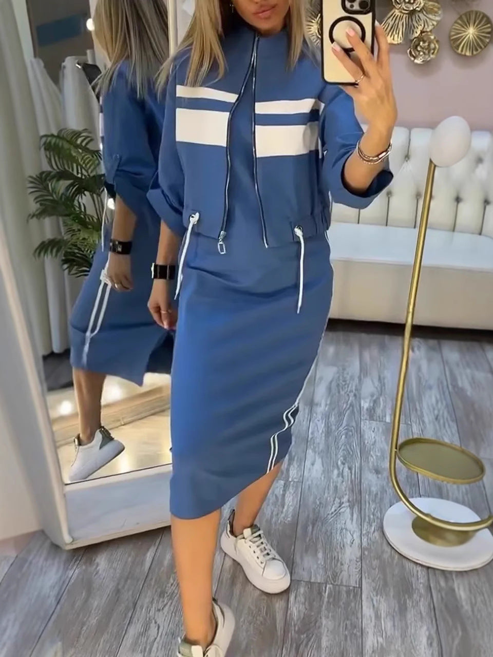 Ensemble veste et robe à col montant pour femme