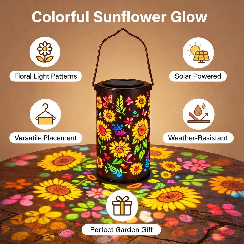 đ„OFFRE SPĂCIALE : 49 % DE RĂDUCTIONđLanterne solaire de jardin « Sunflower Glow » aux couleurs vives
