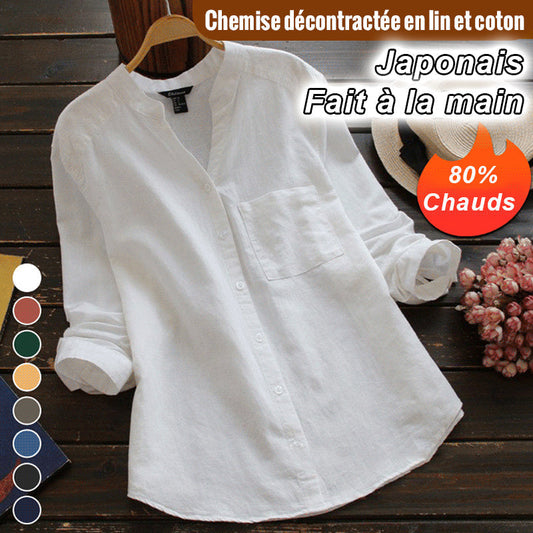 🔥 Chemise décontractée en lin et coton faite à la main🔥