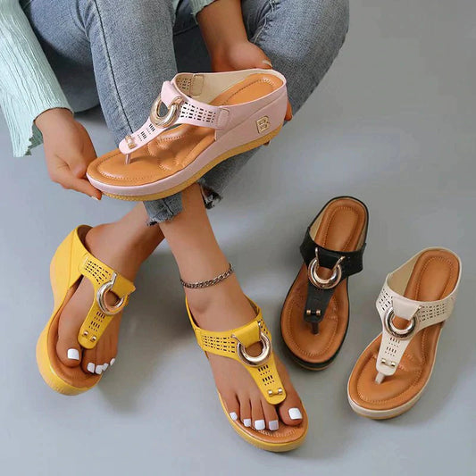 Sandales à semelle compensée en cuir pour femmes