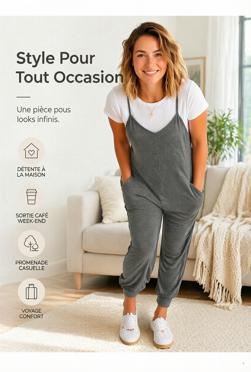 👗 PROMO LIMITÉE 50% DE RÉDUCTION ! ✨ Combinaison Salopette Bretelles Spaghetti – Coupe Ample, Tendance, Polyvalente 🌿