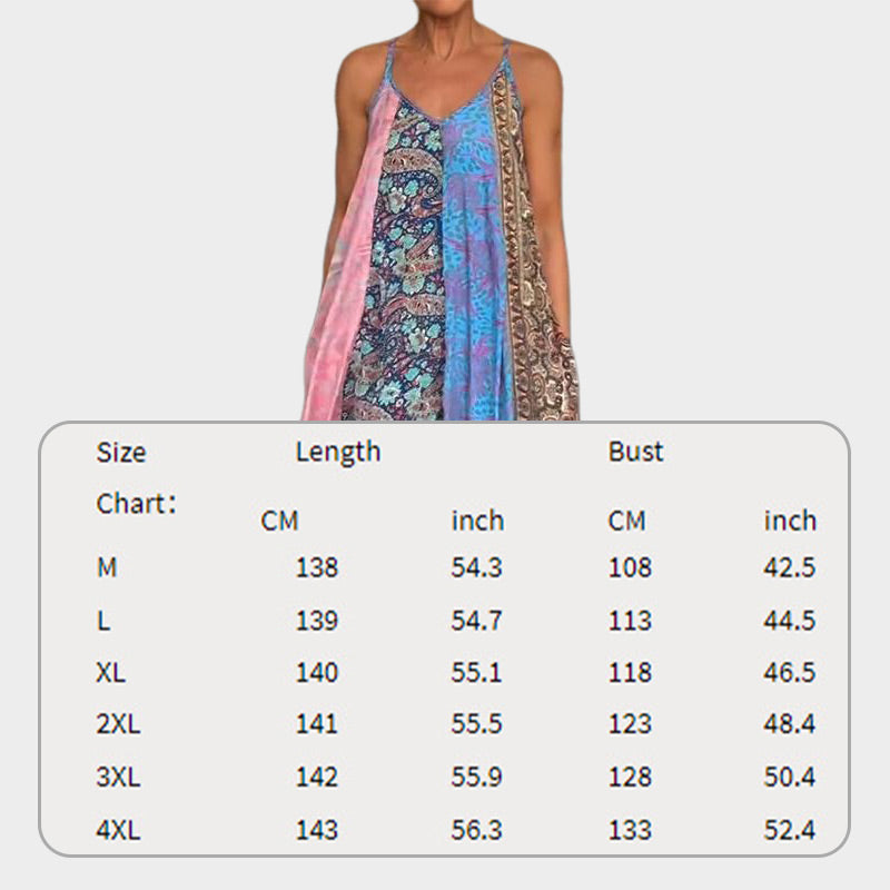 Robe longue décontractée à bretelles spaghetti et imprimé pour femme