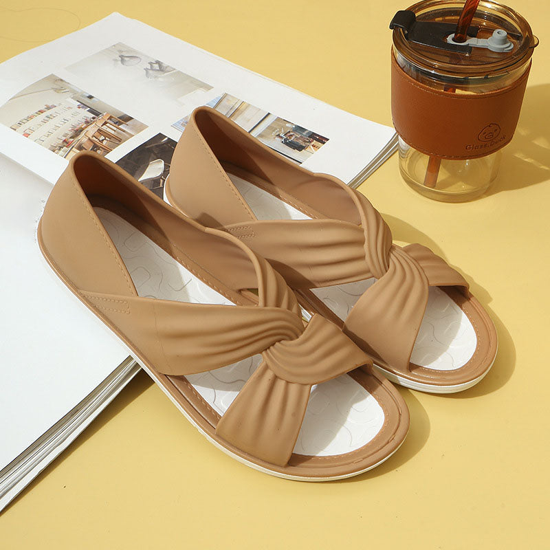 Sandales plates confortables de couleur unie avec nœud papillon