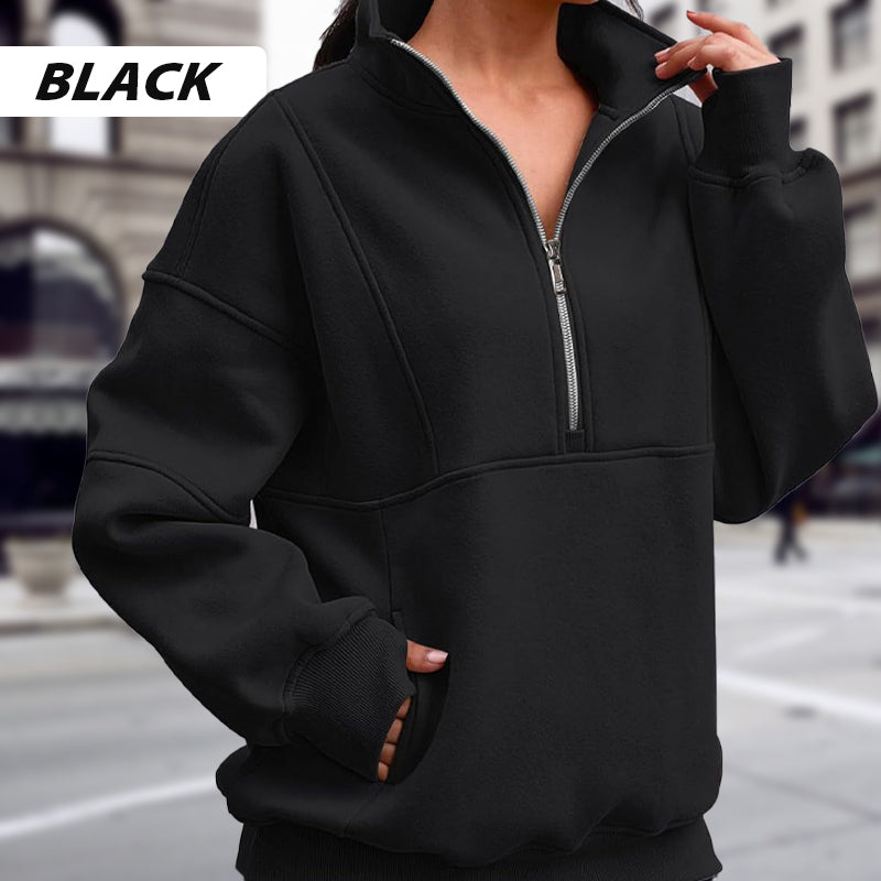 Hauts à Manches Longues à Demi-Zip avec Poches pour Femme