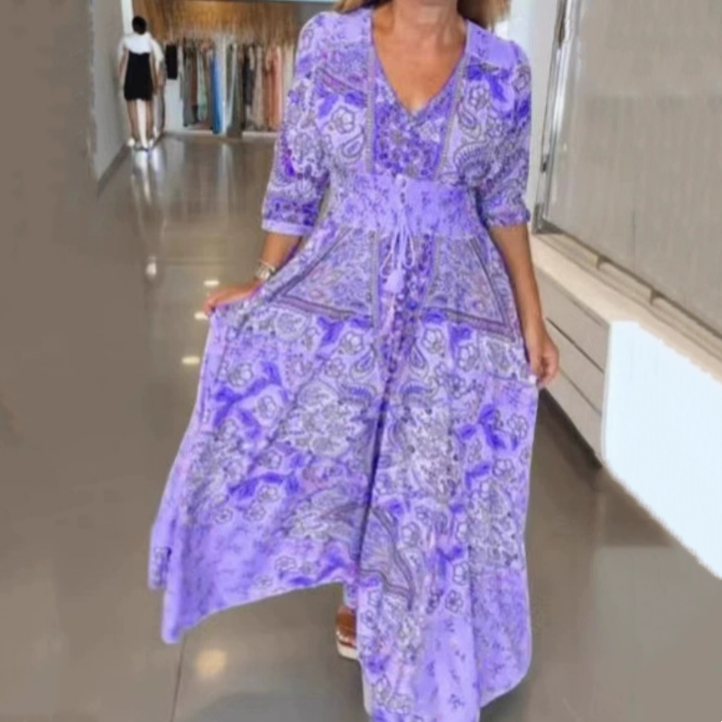 🌼 Nouveauté 2026 | Robe Longue à Cordon Fleuri | Élégance Estivale Naturelle 🌿