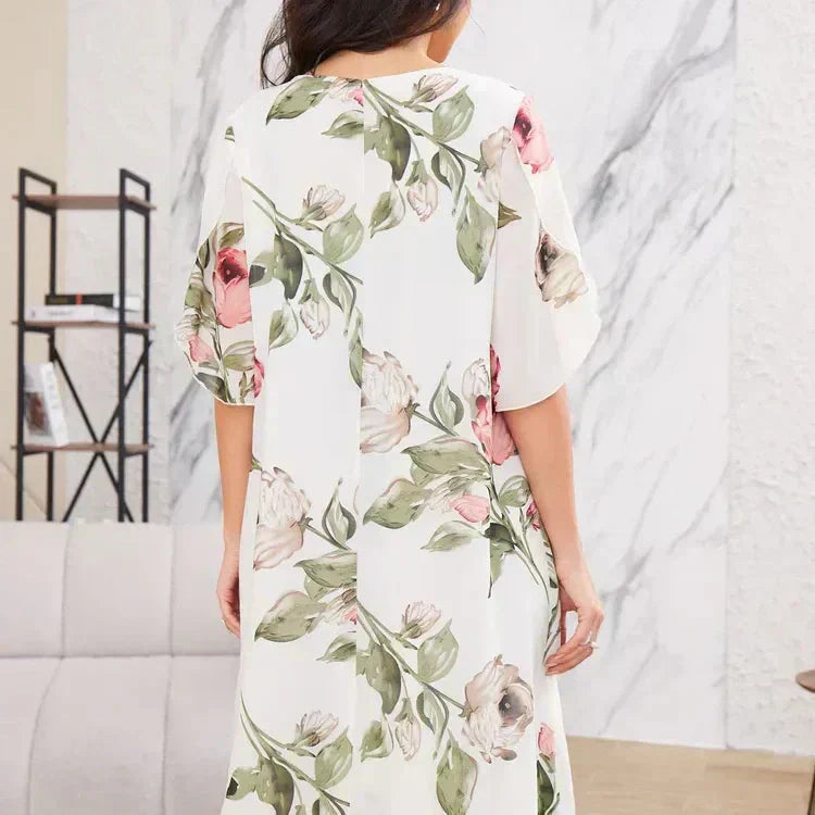⏳ Temps limité 50% de réduction ! 🌸👗Robe en mousseline de soie rouge avec pétales