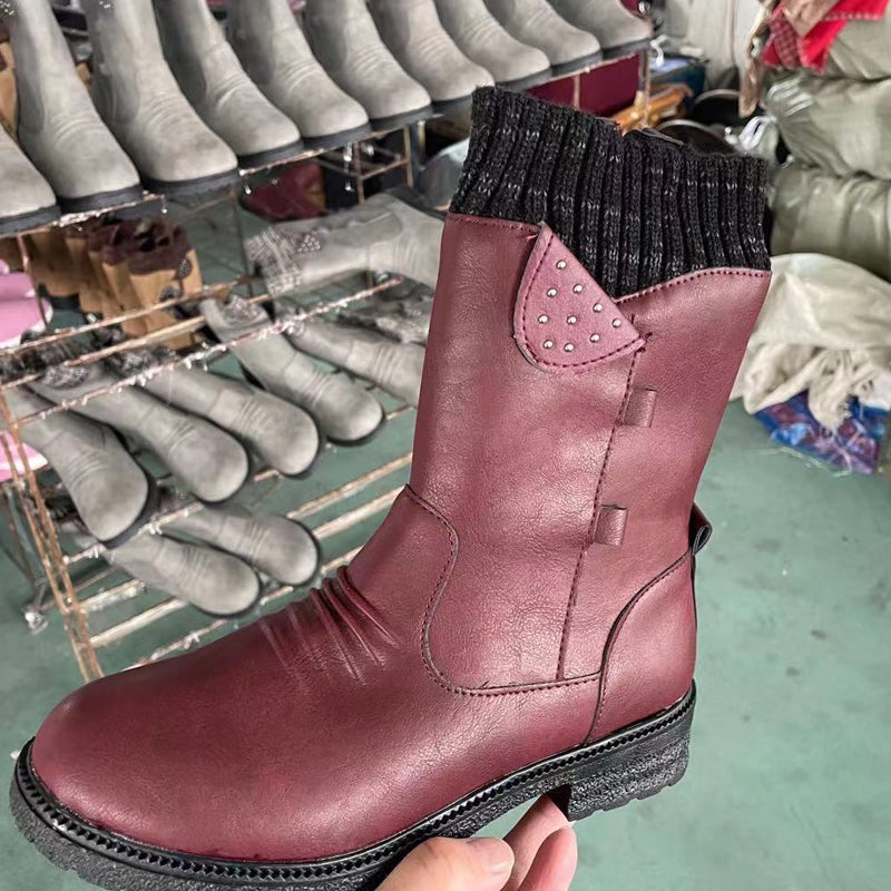 Bottes mi-mollet élégantes pour femmes avec revers tricoté confortable