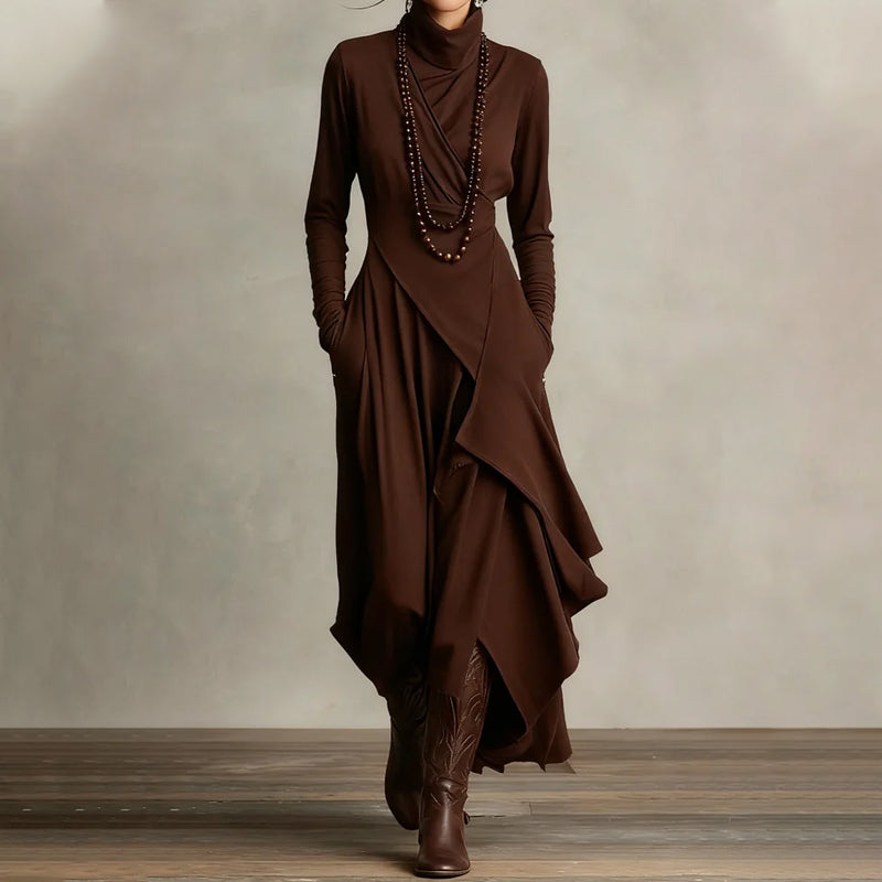 📢📢49 % de réduction !!!✨Robe longue asymétrique drapée à col haut élégante pour femme