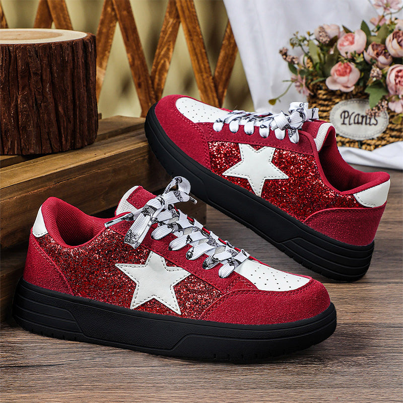 Baskets décontractées vintage à paillettes pour femmes