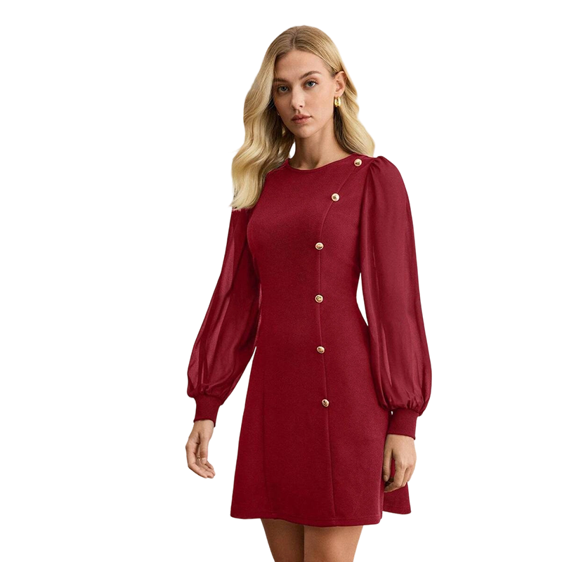 Élégante robe à manches longues avec boutons asymétriques