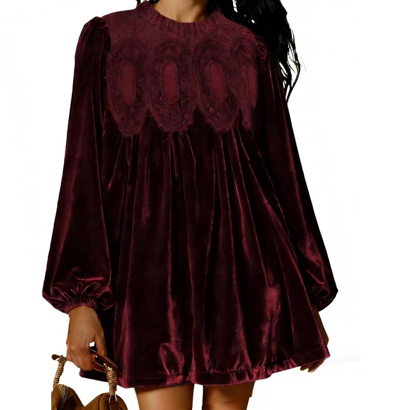 📢📢50% de réduction ! Robe tunique vintage avec dentelle – Silhouette A-line, manches évêque & élégance intemporelle 💚✨