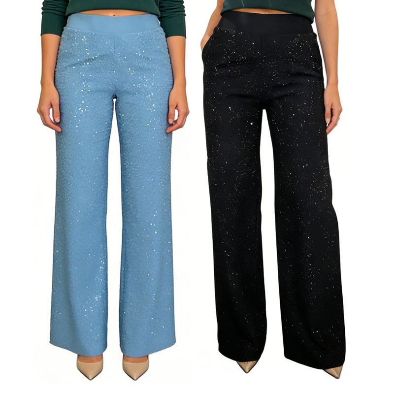 Pantalon droit pailleté taille haute