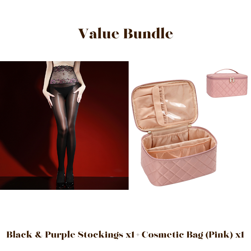 🧦 50% DE RÉDUCTION ! ✨ Lot Avantageux : Bas en Dentelle 8D + Trousse à Cosméticos – Look Brillant, Confort Doux & Idéal pour Cadeau 💝