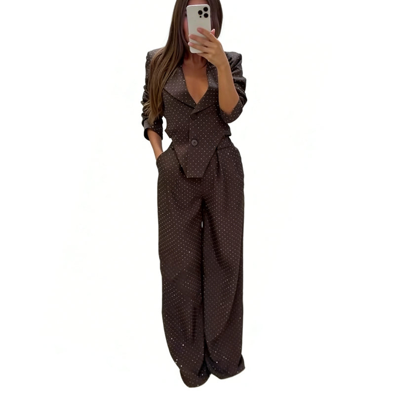 Ensemble blazer et pantalon asymétrique à revers pour femme
