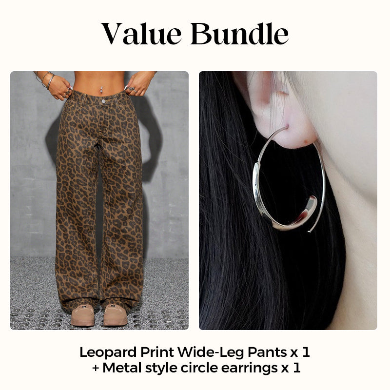 🐆 50 % DE RÉDUCTION EN CE MOMENT ! Jean femme taille haute à jambes larges – Imprimé léopard audacieux, coupe décontractée et design classique à 5 poches 👖✨