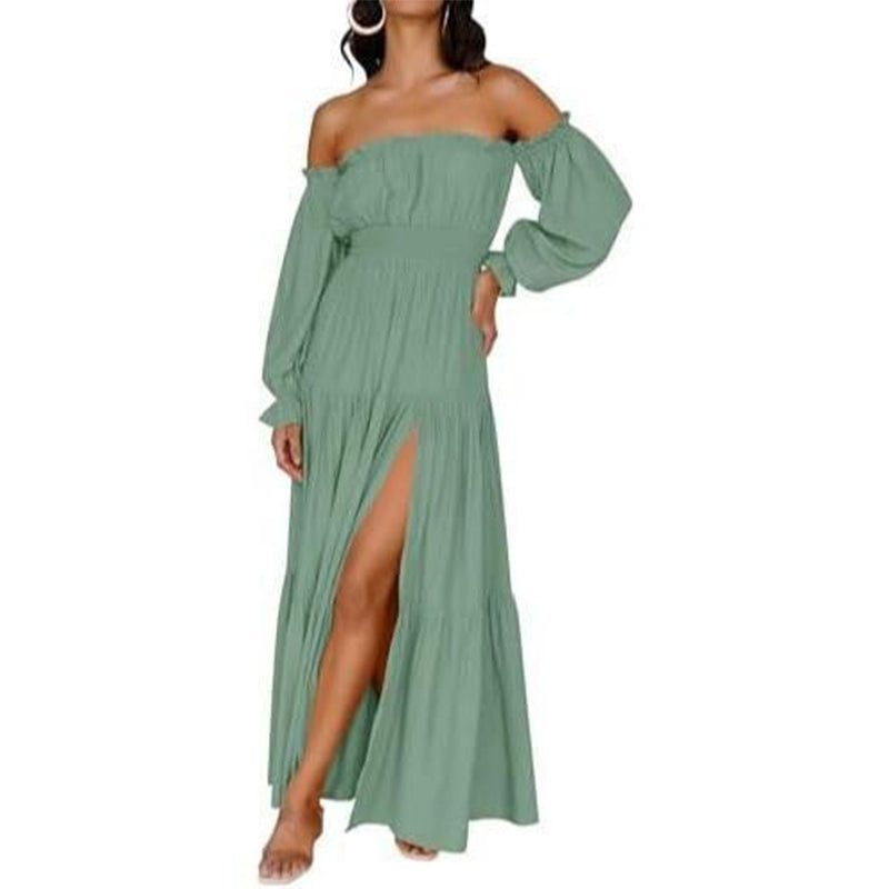 Robe femme à épaules dénudées et taille haute
