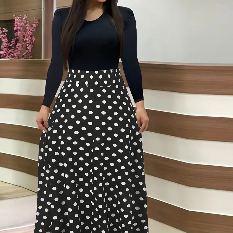 Robe à manches longues à imprimé floral et empiècements pour femme