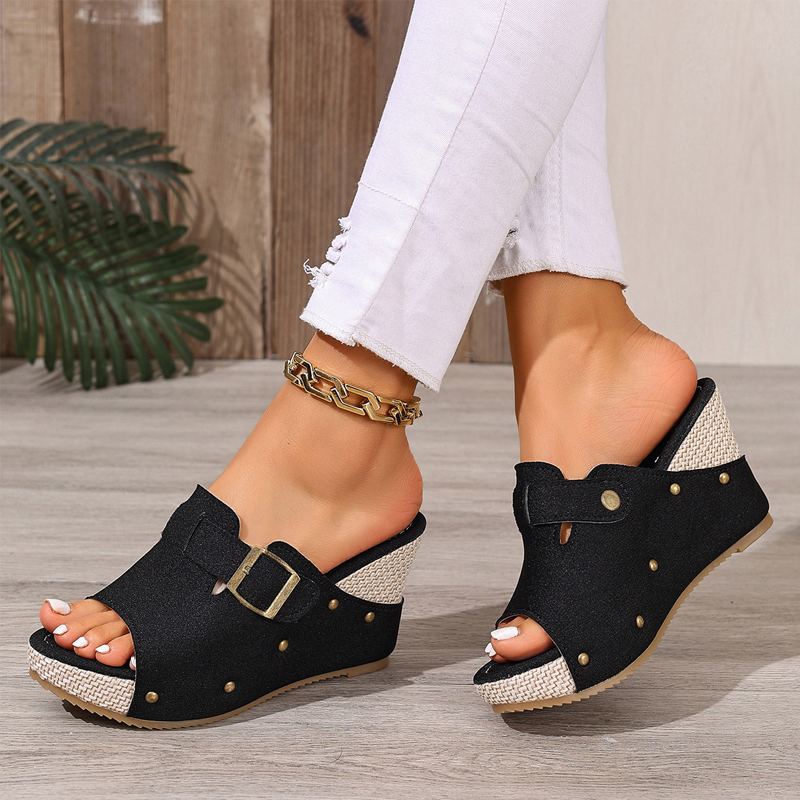 Women's Peep-Toe Wedge Slide Sandals