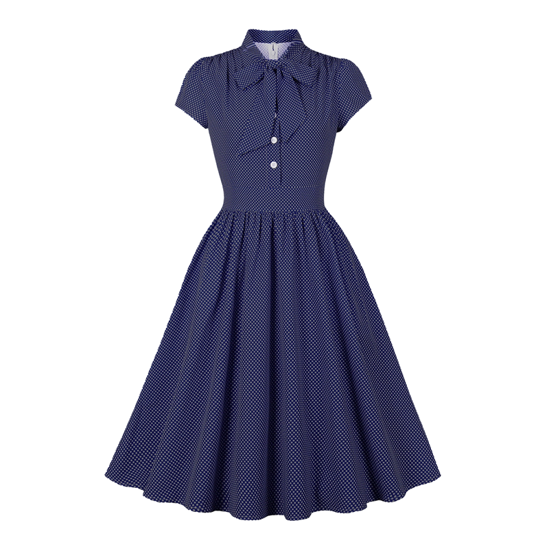 Robe trapèze à pois pour femme avec nœud au cou