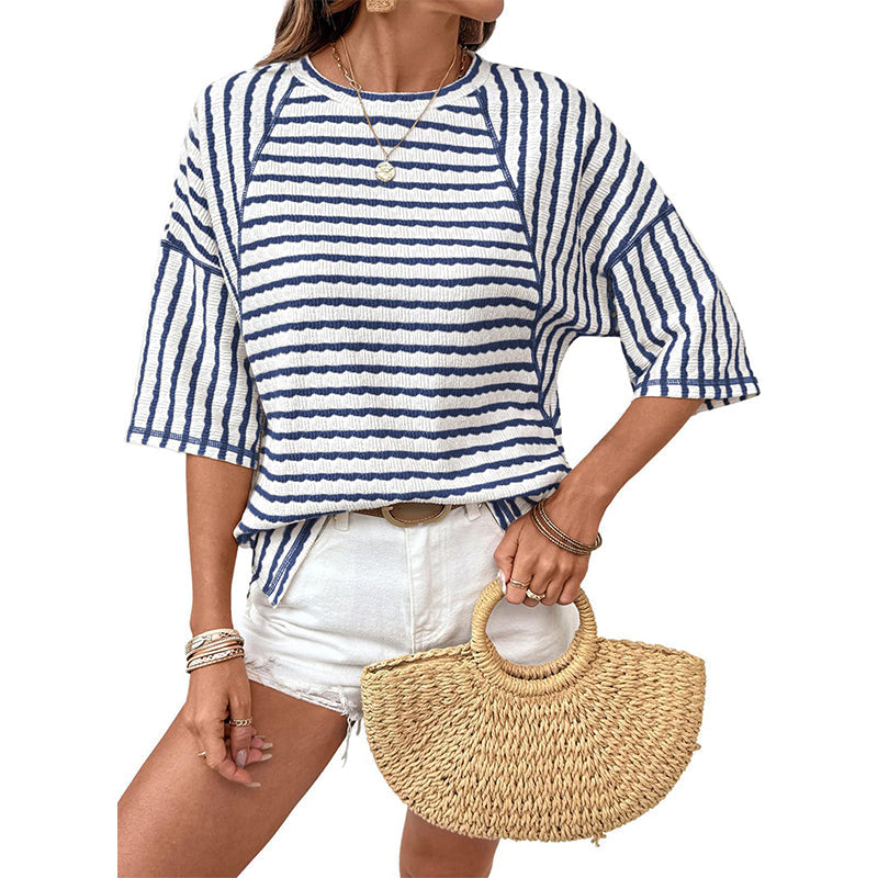 🔥SOLDES 50 % DE RÉDUCTION✨T-shirt à rayures coupe ample pour femme