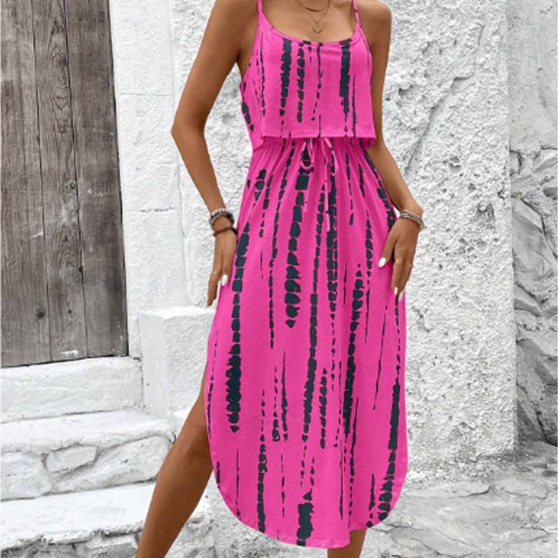 Robe midi à bretelles tie-dye pour femme
