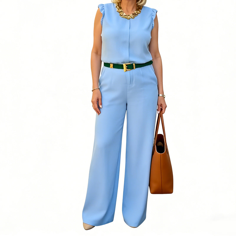 Ensemble composé d'un haut sans manches et d'un pantalon à jambes larges pour femme