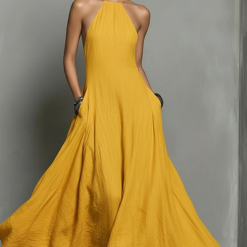 Élégante robe longue sans manches à dos nu pour femme
