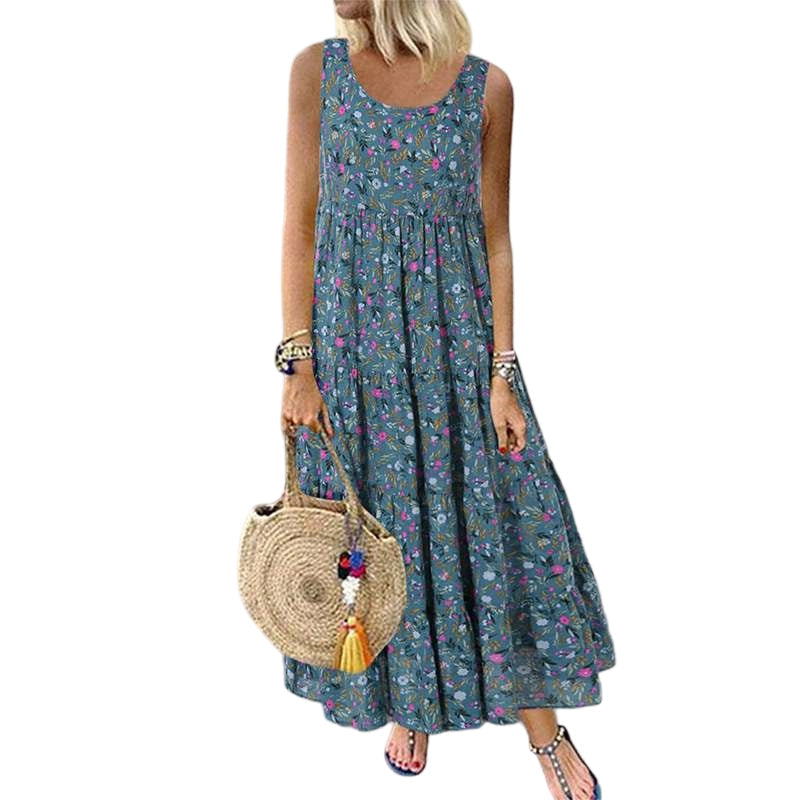 Robe longue sans manches à motifs floraux
