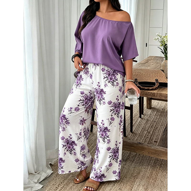 ⚠️ Plus que quelques stocks ! Ensemble deux pièces pour femme : haut à épaules dénudées et pantalon imprimé