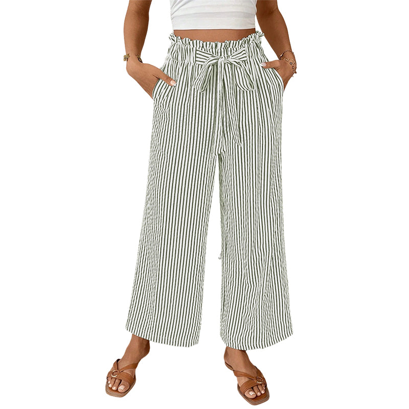 Pantalon à jambes larges et taille haute à rayures pour femme