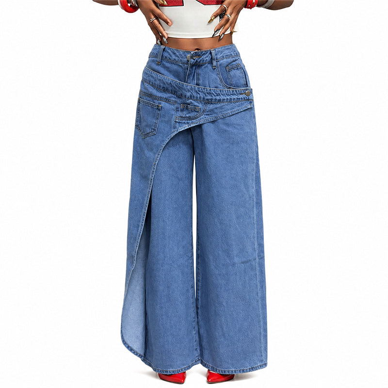 Jean pour femme à taille asymétrique et jambes larges