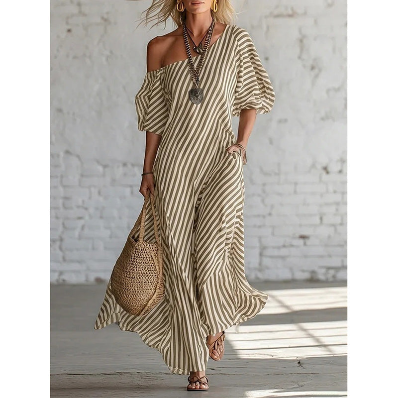 Robe longue à rayures et à une seule bretelle pour femme