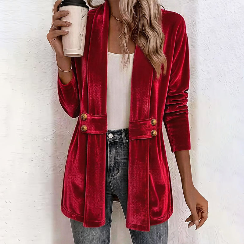 Cardigan en velours double boutonnage pour femme