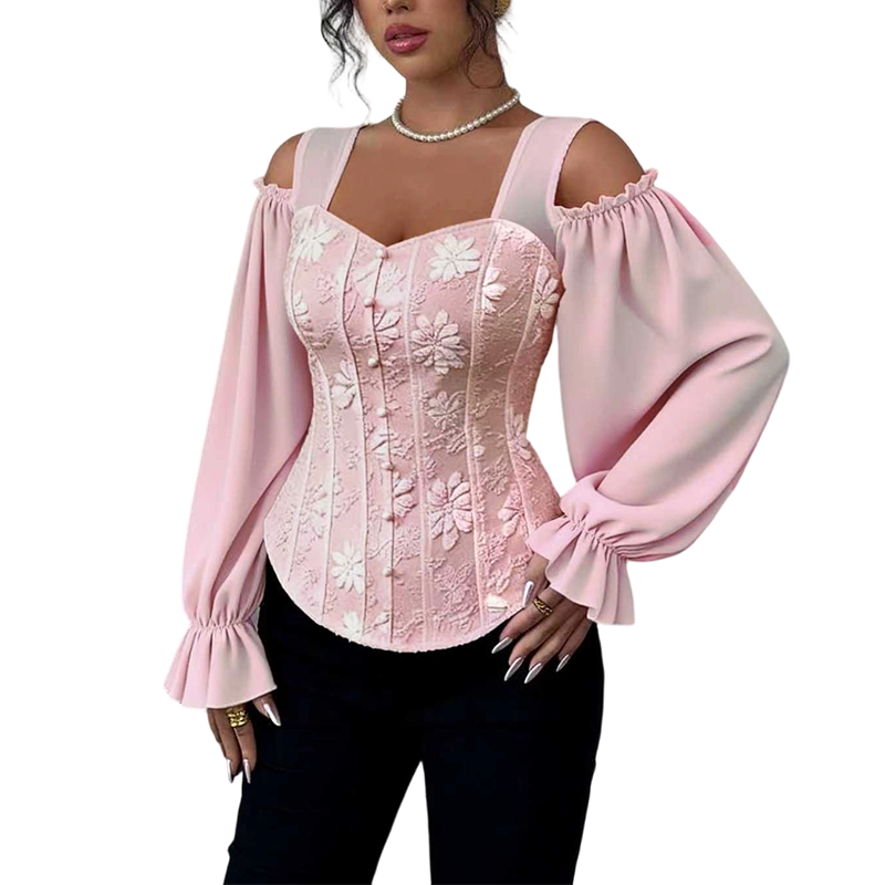 Haut jacquard à motifs floraux et épaules dénudées pour femme