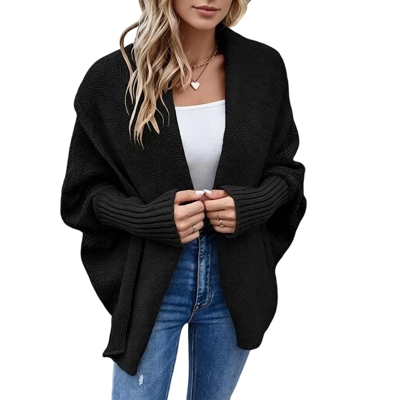 Cardigan en maille épaisse à manches chauve-souris pour femme