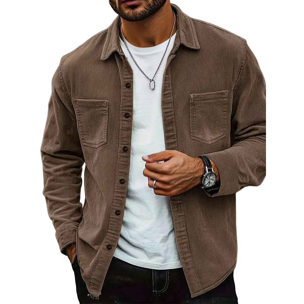 Veste-chemise décontractée en velours côtelé pour homme