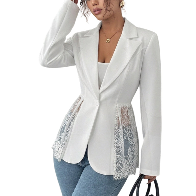 Veste blazer patchwork en dentelle pour femme