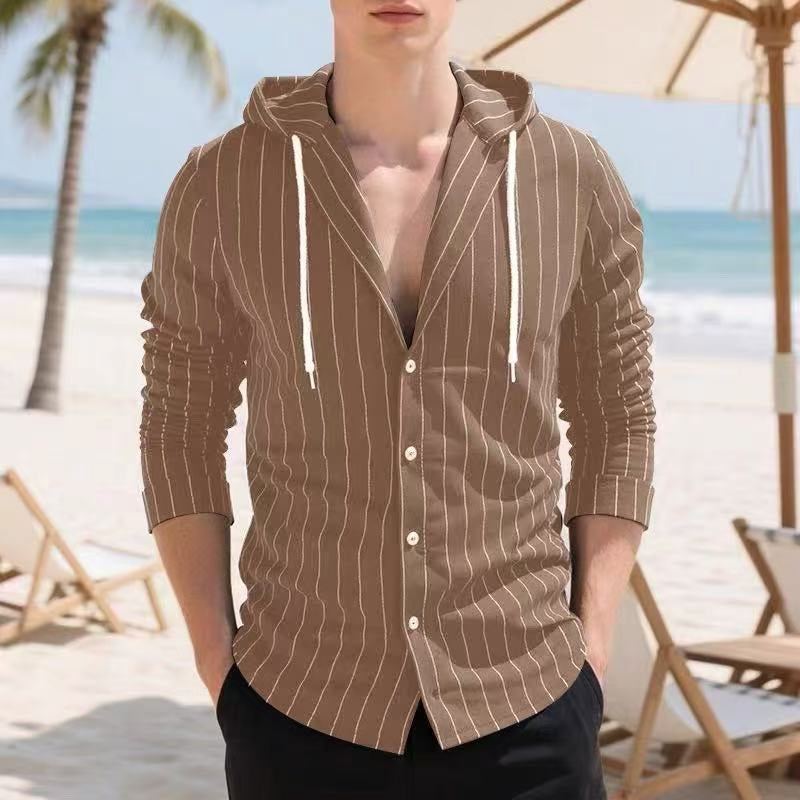 Chemise à capuche à manches longues rayée pour homme
