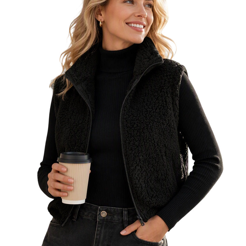 Gilet chaud à col montant et fermeture éclair pour femme