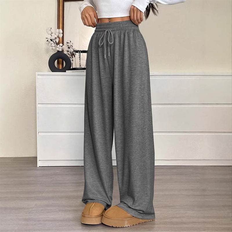 Pantalon large à taille haute et cordon de serrage pour femme