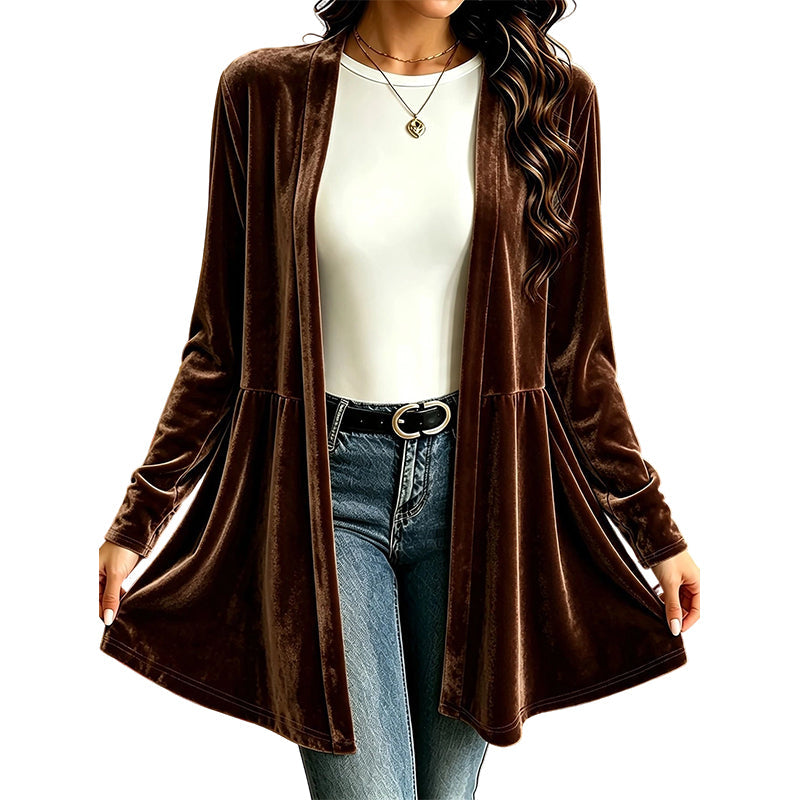 Cardigan en velours pour femme, ouvert sur le devant