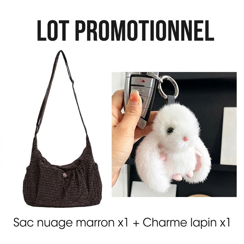 Sac nuage à carreaux avec cordon de serrage et fronces