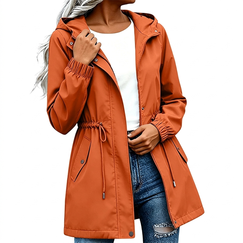 ⏳Liquidation totale⏳Veste coupe-vent à capuche mi-longue pour femme