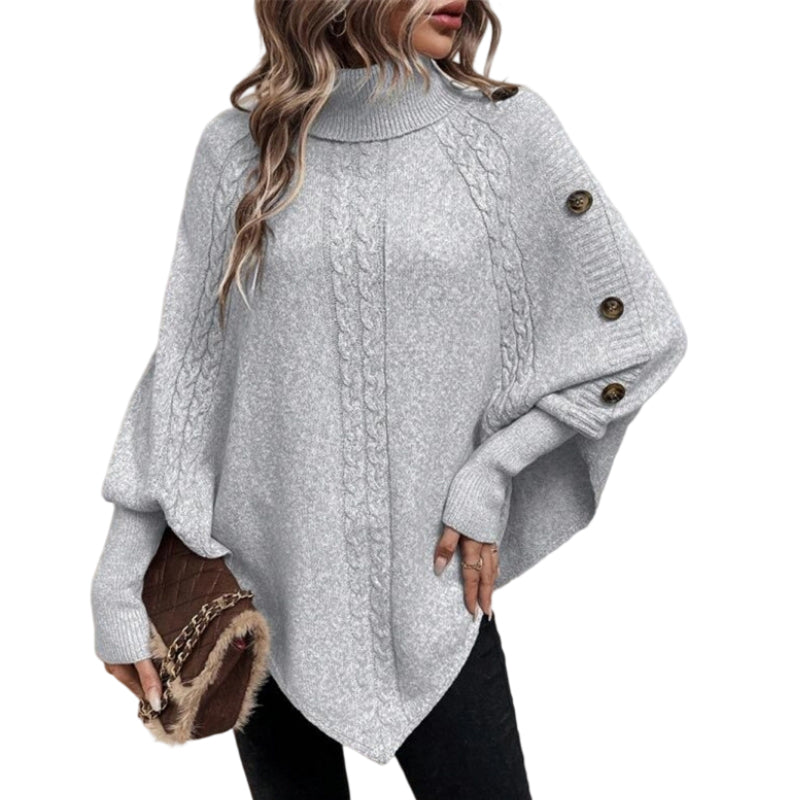 ✨Pull-cape élégant pour femme, à col montant et ourlet asymétrique