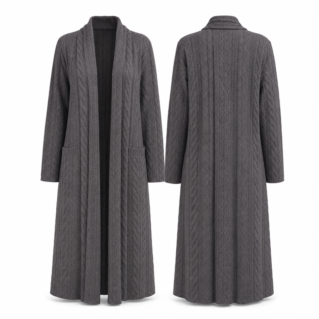 Cardigan long en maille à couleur unie décontracté