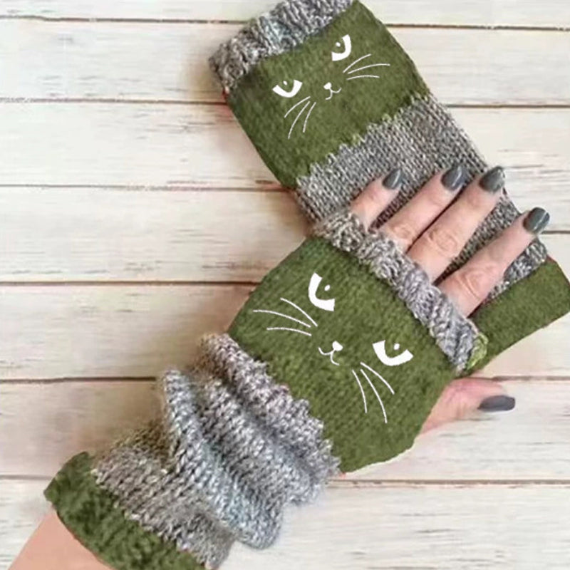 Gants tricotés demi-doigts chauds d'hiver