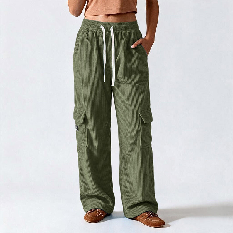 Pantalons cargo en velours côtelé rétro décontractés pour femmes